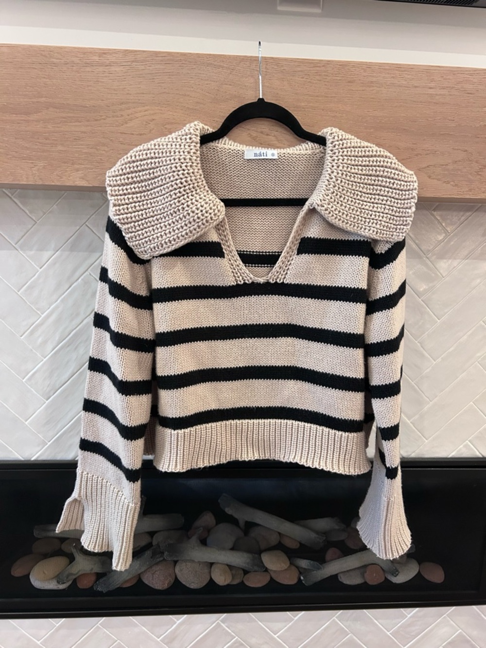 Nati Fisherman Striped Wide Collar Sweater S Small